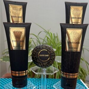 Roberto Cavalli 5 Pc Bath Body Travel Set 2.5oz Shower Gel Shampoo Lotion Soap